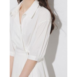 Solid Wrap Plicated Shirt Dress