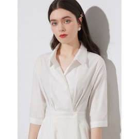 Solid Wrap Plicated Shirt Dress