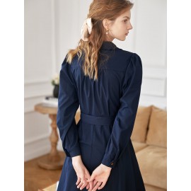 Lapel Collar Button Front Belted Shirt Dress