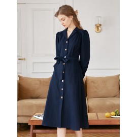 Lapel Collar Button Front Belted Shirt Dress