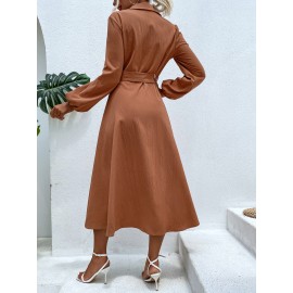 Lantern Sleeve Belted Shirt Dress