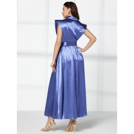 Modely Tie Neck Ruffle Trim Belted Satin Dress