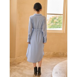 Solid Raglan Sleeve Belted Shirt Dress