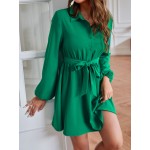 Solid Belted Shirt Dress