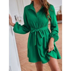 Solid Belted Shirt Dress