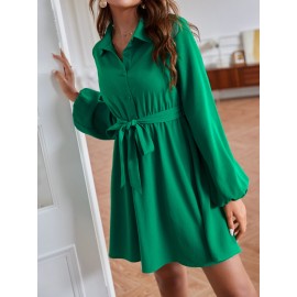 Solid Belted Shirt Dress