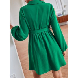 Solid Belted Shirt Dress