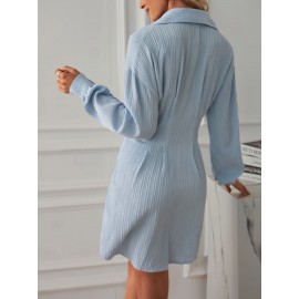 Drop Shoulder Fold Pleated Shirt Dress