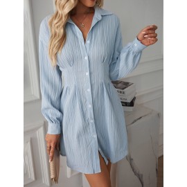 Drop Shoulder Fold Pleated Shirt Dress