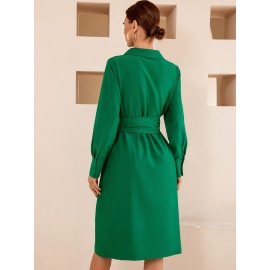 Solid Wrap Belted Shirt Dress