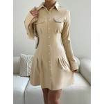 Flap Detail Fold Pleated Shirt Dress