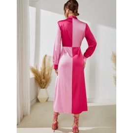 Two Tone Twist Front Satin Shirt Dress